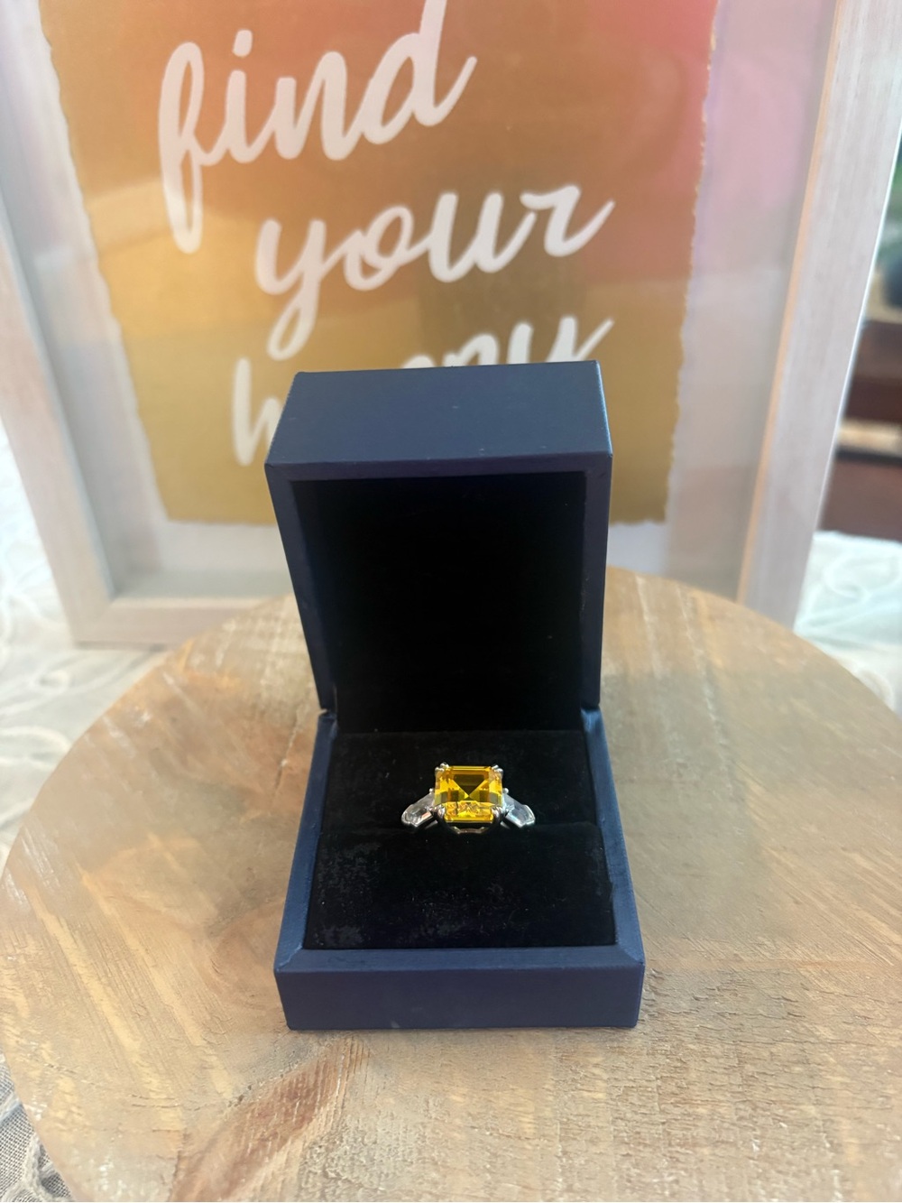 Italo 925 Sterling Silver 4ct Asscher Cut Yellow Topaz Statement Ring